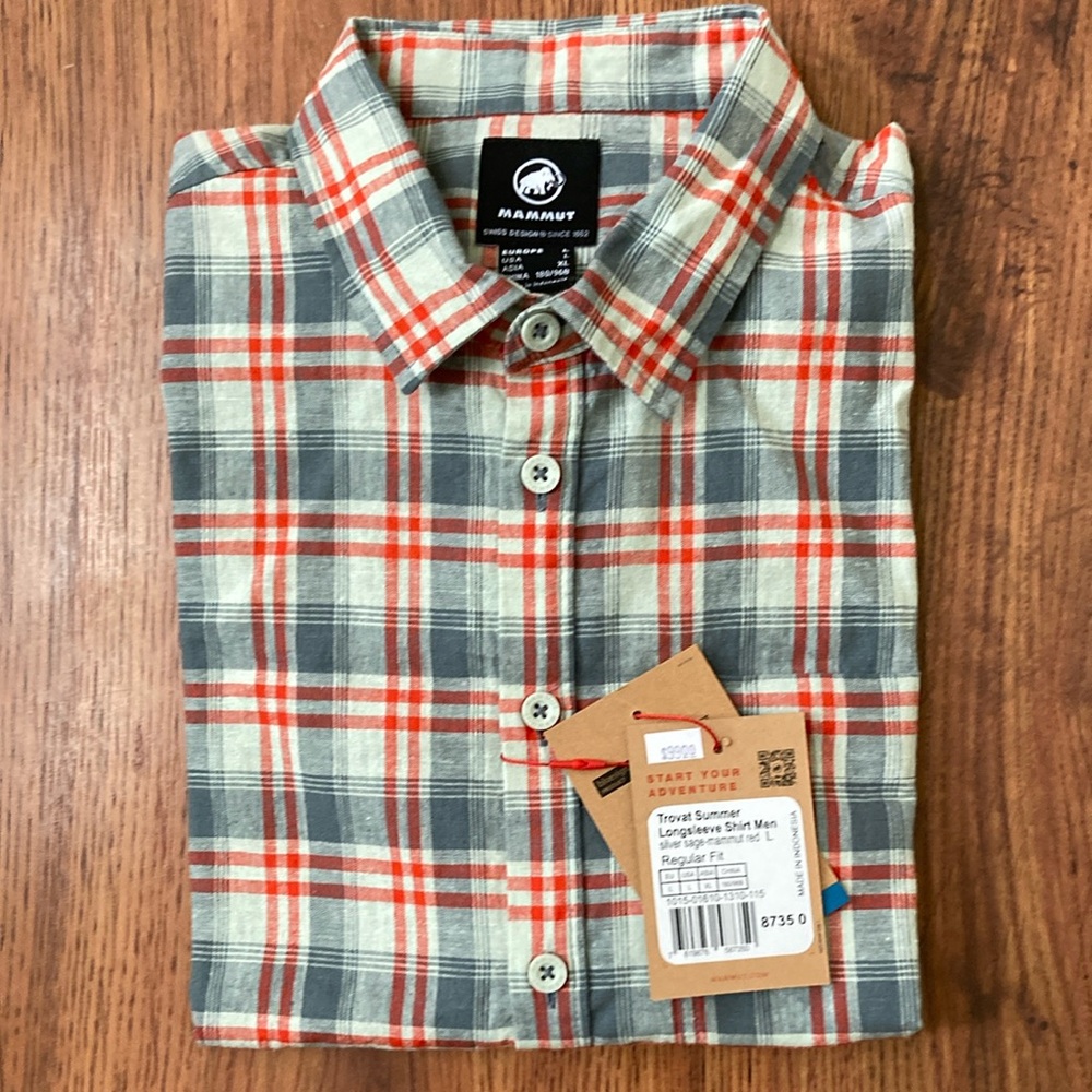 Mammut Trovat Summer long sleeve shirt, size large, color: silver sage red